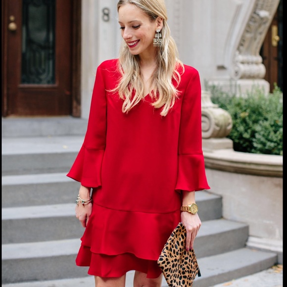 CeCe size 6 Red Layered Dress Bell Sleeve - Picture 1 of 10